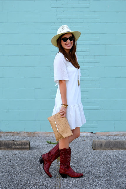white dress with cowboy boots