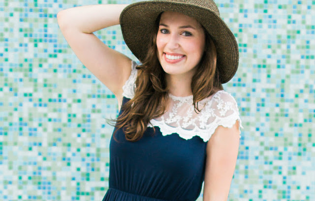 piper street navy lace dress, navy maxi dress with white lace details, anthropologie embroidered sun hat, the lone star looking glass