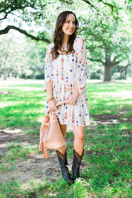 zara embroidered tunic dress, cavender's blue cowboy boots, blue cowboy boots, lone star looking glass, cowboy boots, how to style cowboy boots, houston rodeo style, big buddha bucket bag