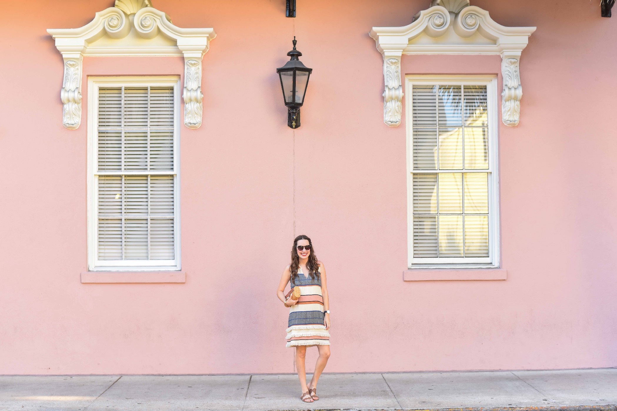 Styling an Anthropologie Striped Fringe Tunic Dress at The Mills House in Charleston. 