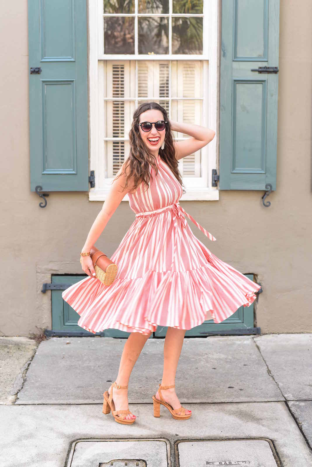 Party dress inspiration in an Anthropologie red and white striped halter dress