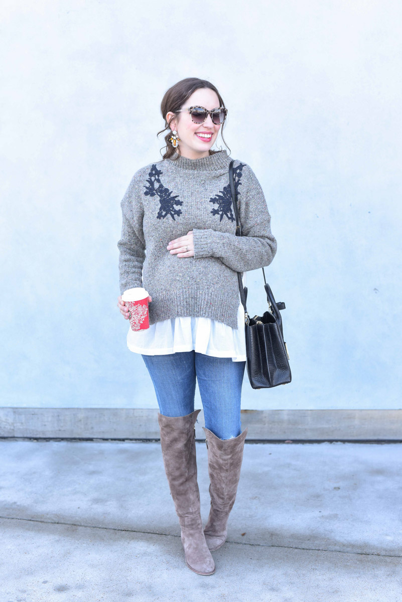 Houston fashion blogger Alice Kerley styles French Connection's Alice Sweater for the holidays.