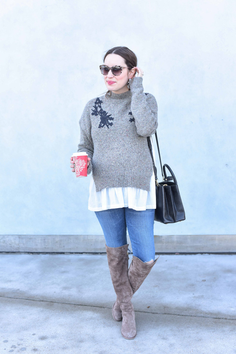 Houston fashion blogger Alice Kerley styles French Connection's Alice Sweater for the holidays.