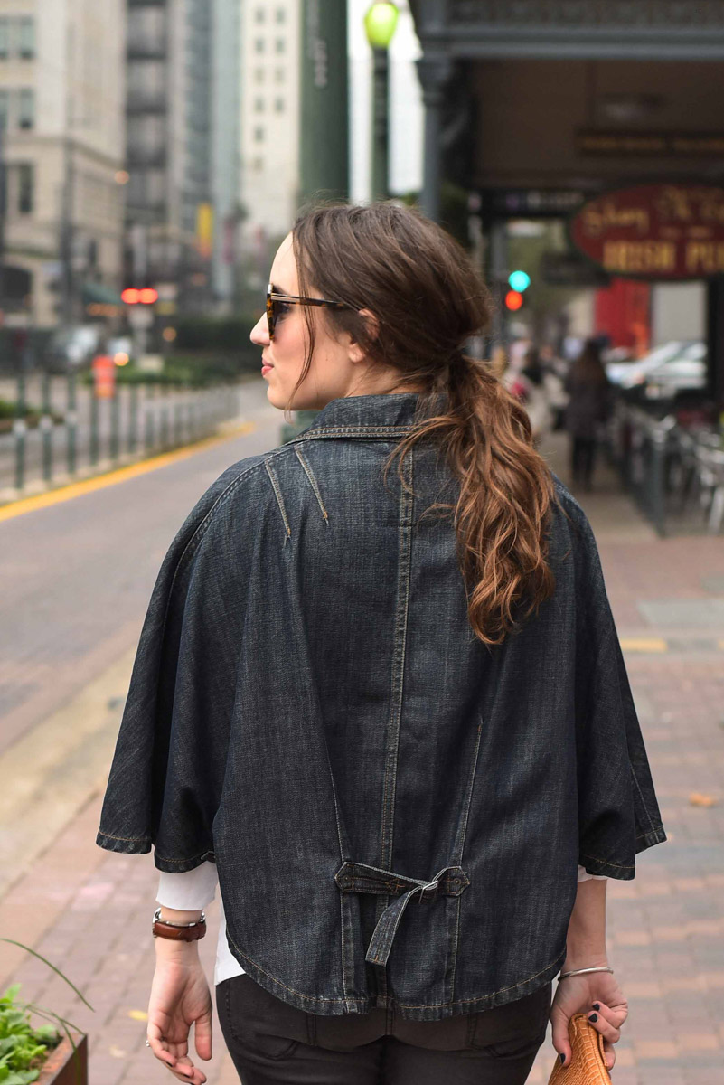 Houston fashion blogger styles a vintage levi's denim poncho. 