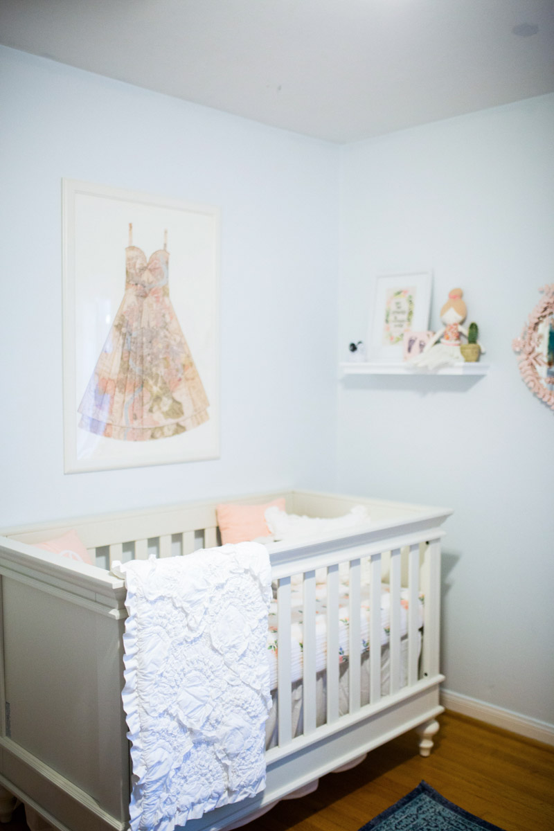 Ecelectic baby girl peach and blue nursery 