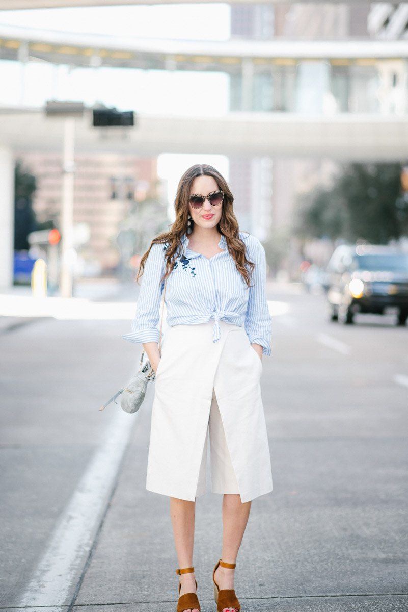 Spring outfit inspiration: how to wear white culottes.