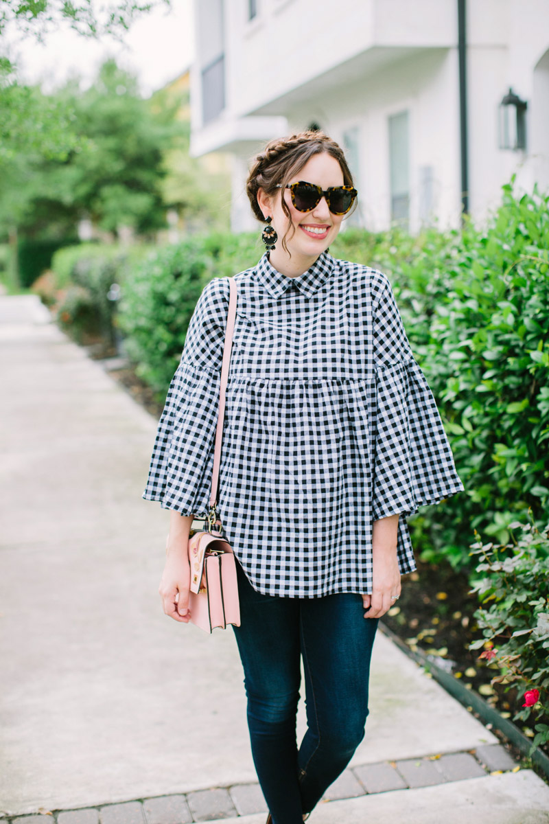 How to style a gingham tunic top. Gingham outfit ideas.