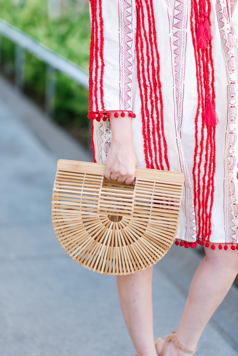 Houston fashion blogger styles Cult Gaia's bamboo bag.