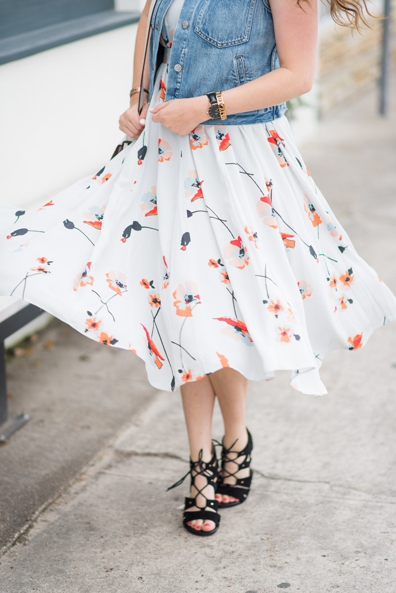 Papercrown gray and red floral printed dress