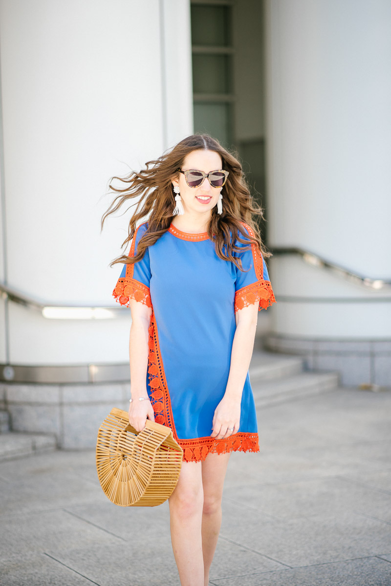 Red and blue Tory Burch Mini Dress Styled for Memorial Day Weekend