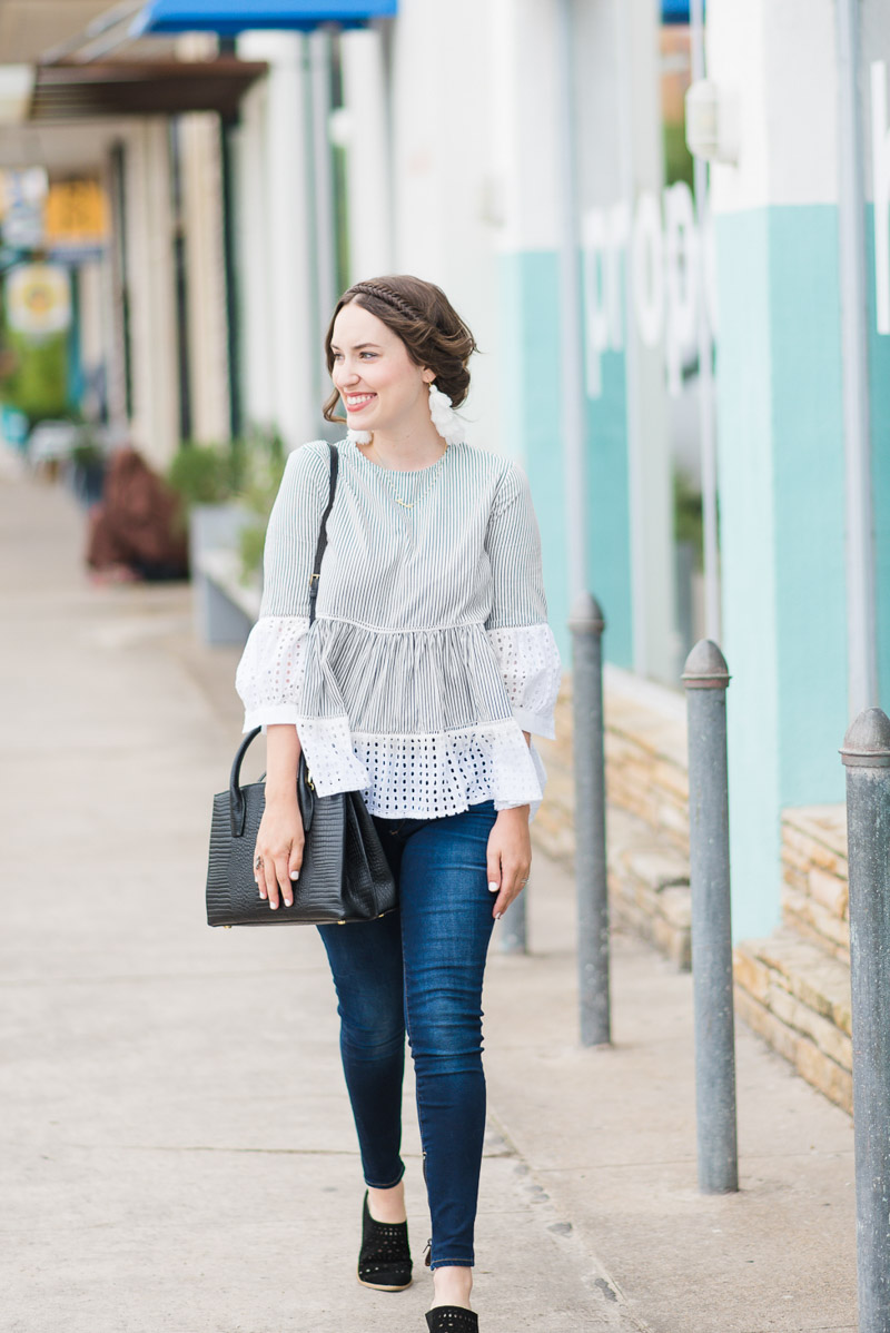 Houston blogger styles a Chicwish Striped Eyelet Top with Skinny Jeans