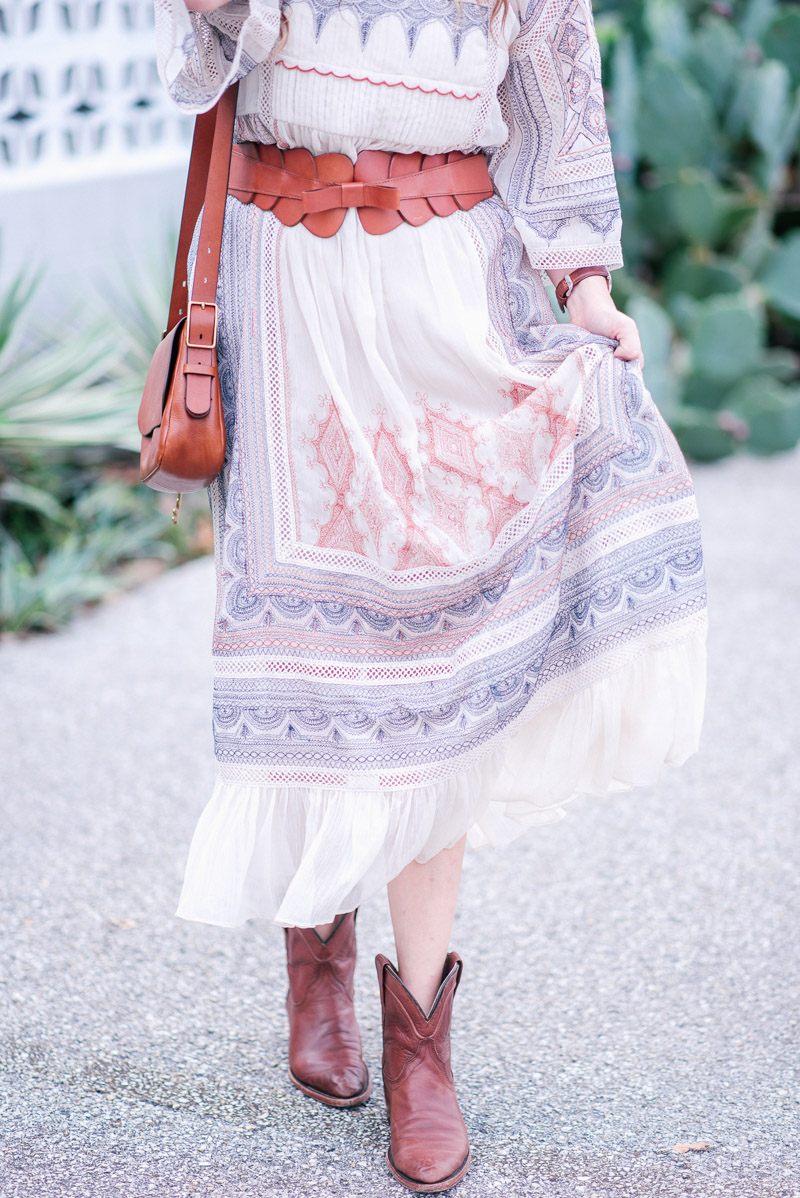 Texas blogger styles Anthropologie's Toronto Dress, a red, white & blue boho maxi dress.