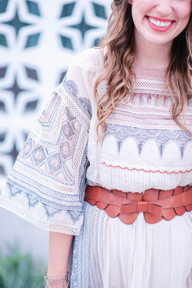 Texas blogger styles Anthropologie's Toronto Dress, a red, white & blue boho maxi dress.