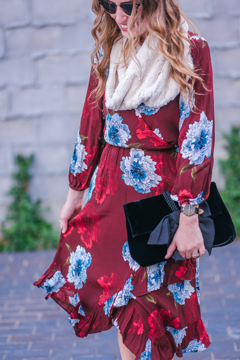 Tracy Reese Aleah Dress in Maroon Floral with Seychelles Lace Up Heels