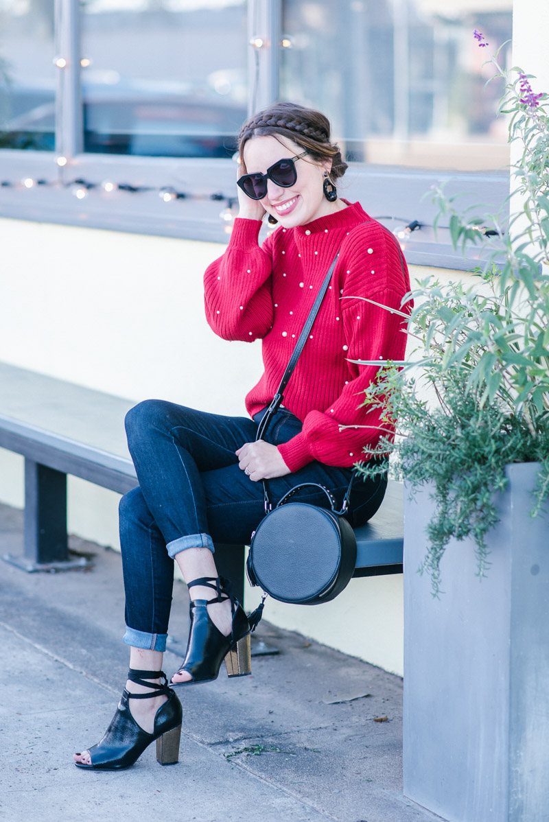 A Casual Holiday Outfit: Red Sweater + Jeans