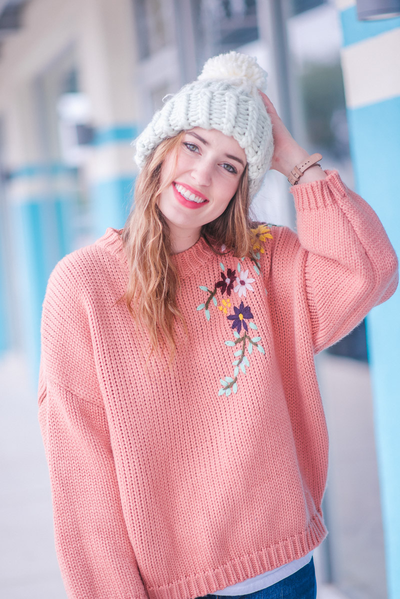 Chicwish Peach Embroidered Sweater
