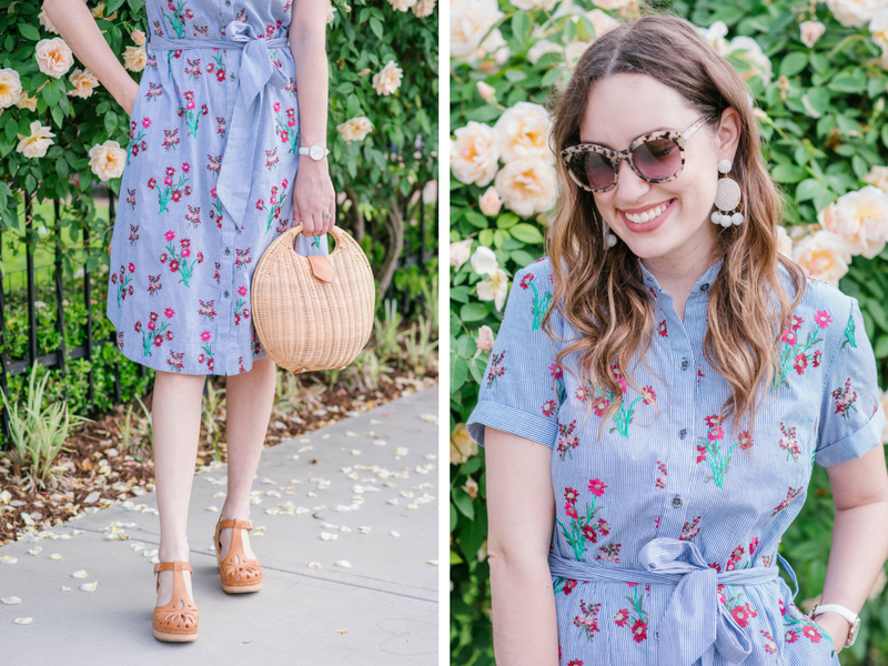 Texas fashion blogger styles an Anthropologie Embroidered Shirtdress for spring.