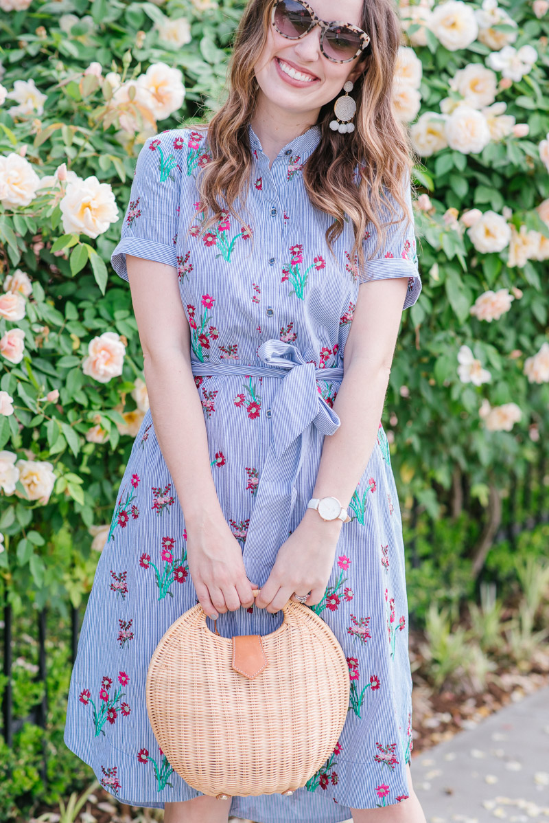 Texas fashion blogger styles an Anthropologie Embroidered Shirtdress for spring.