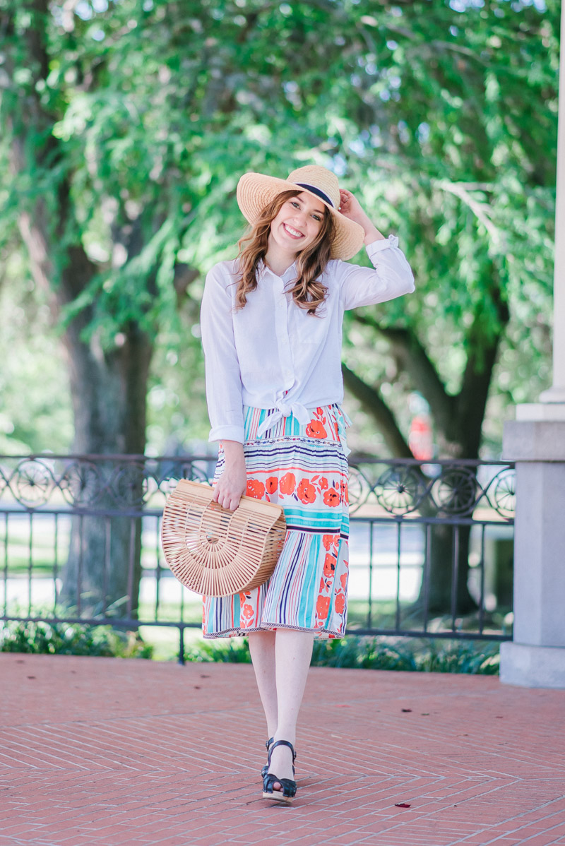 Houston fashion blogger styles Anthropologies Firda Wrap Skirt for spring.