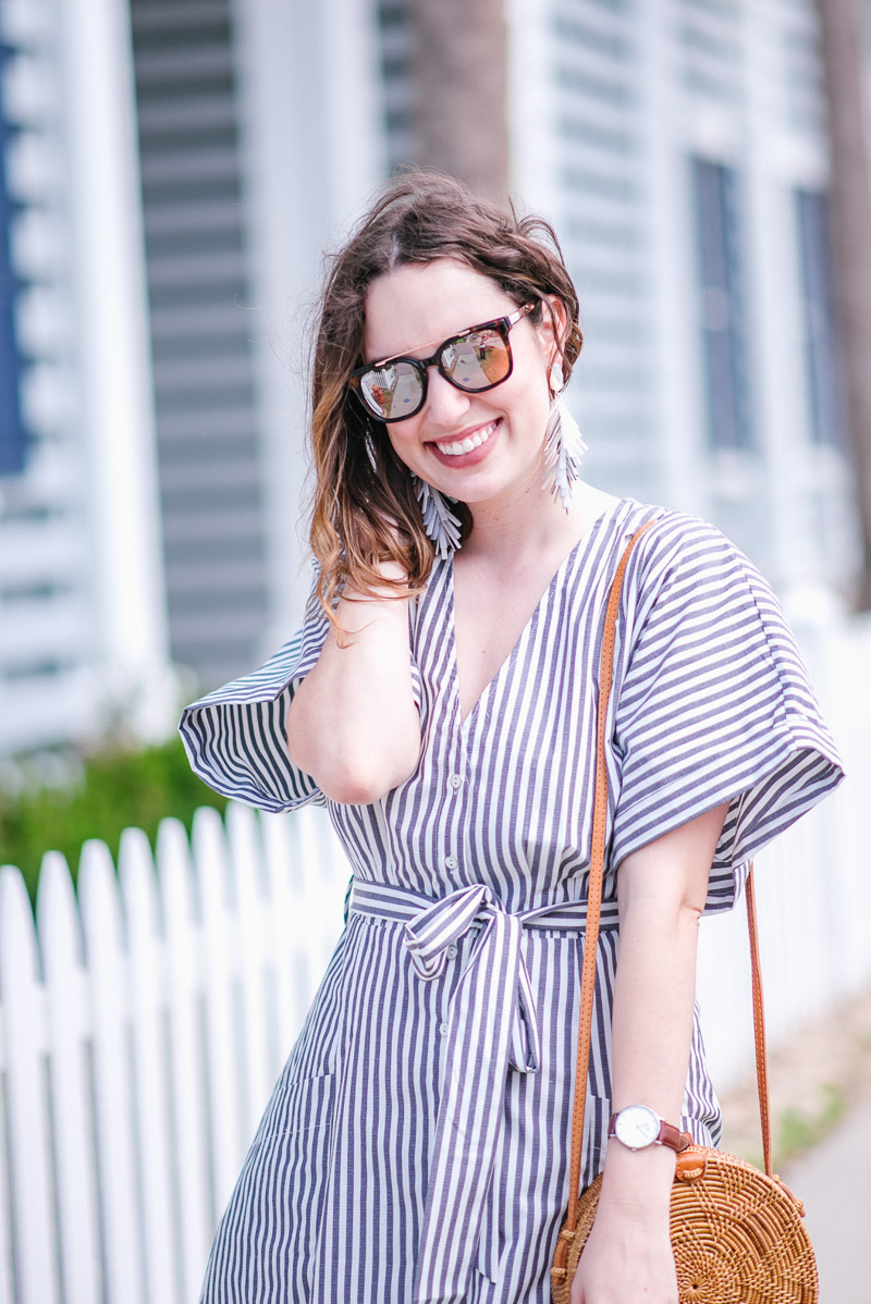 Texas fashion blogger styles a BP button front striped dress for spring.