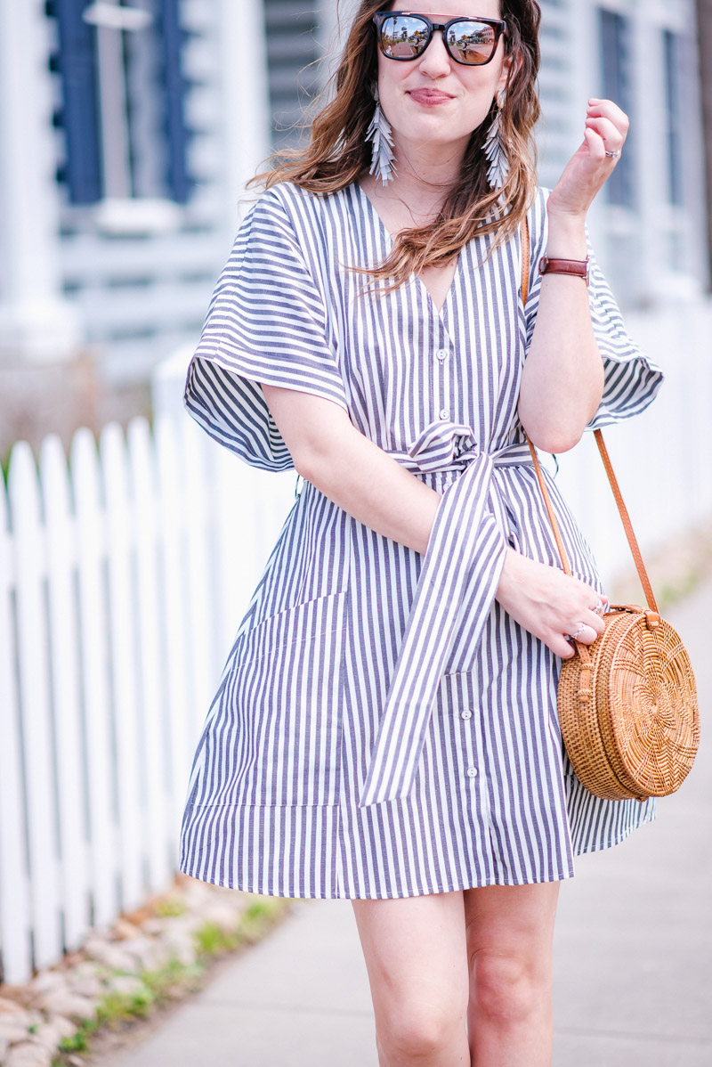 Texas fashion blogger styles a BP button front striped dress for spring.