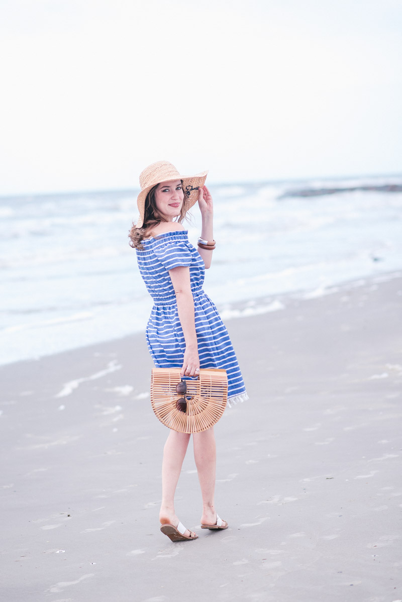 Houston blogger styles a blue and white striped Eliza J dress for spring.
