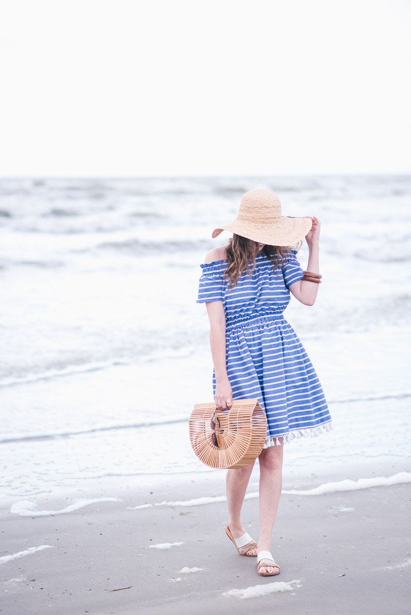 Houston blogger styles a blue and white striped Eliza J dress for spring.