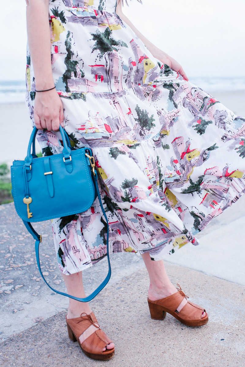 Texas fashion blogger styles a blue fossil crossbody bag with Kelsi Dagger Brooklyn heels. 