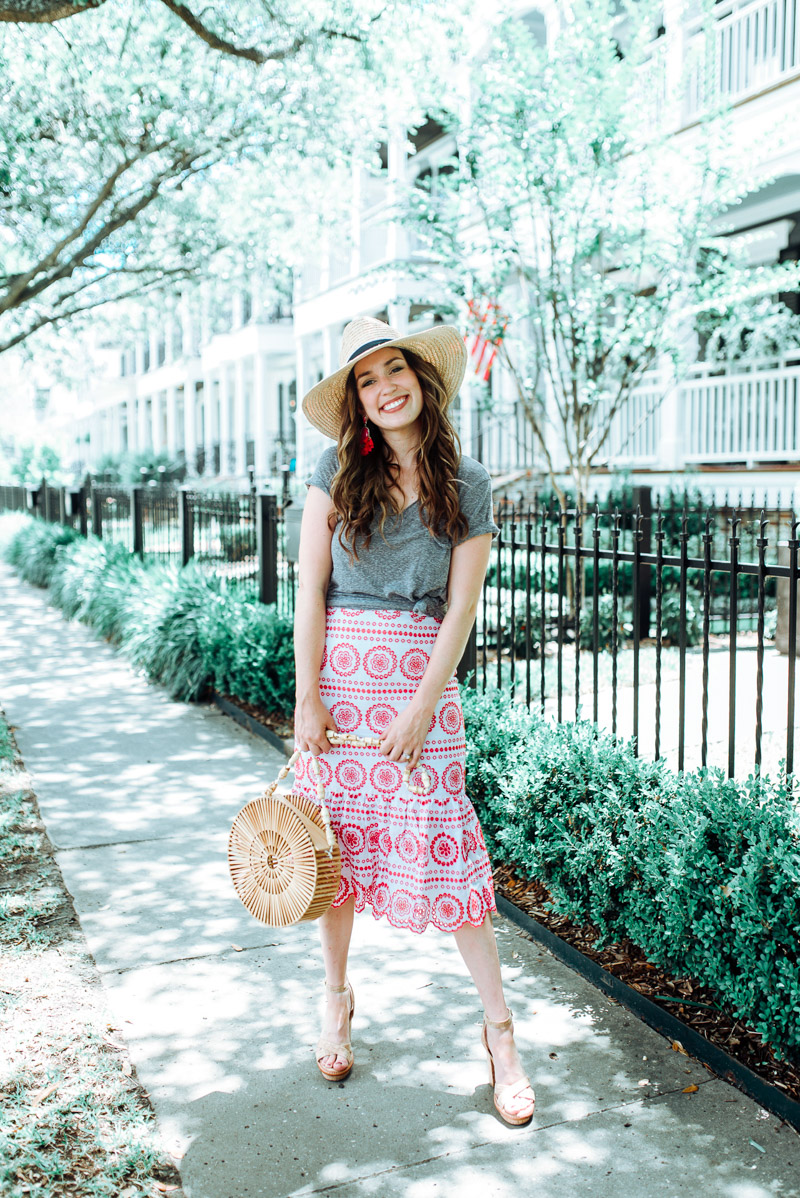 Texas blogger styles a boden embroidered skirt for spring.