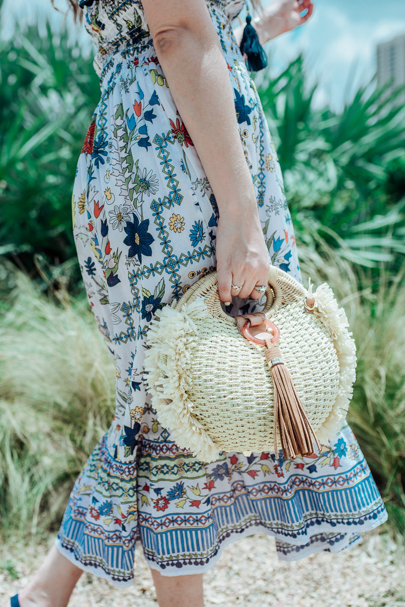 Texas fashion blogger styles the Tory Burch Meadow Folly Off the Shoulder dress for summer.