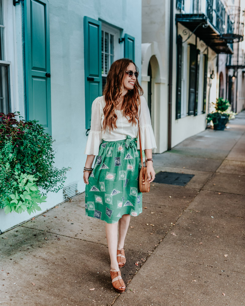 Travel Outfit Ideas: Anthropologie Getaway Green Skirt and Foster Knit Top