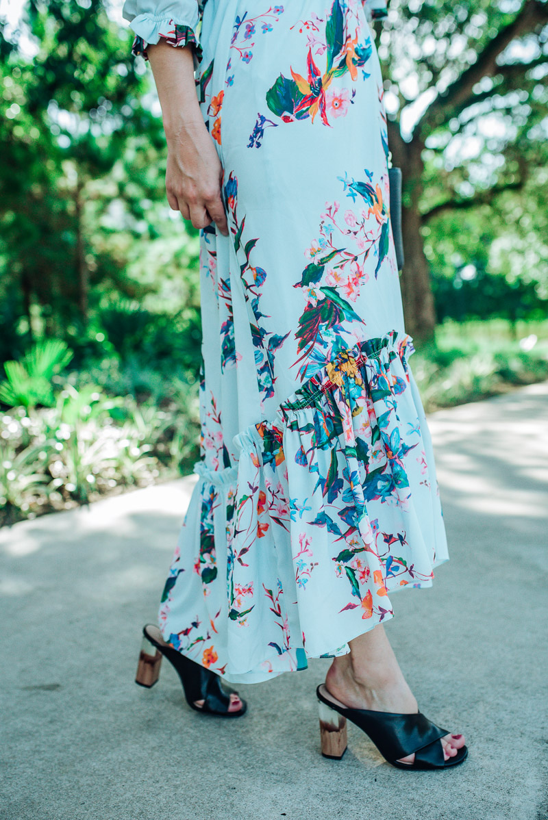 Hunter Bell Wildflower Leighton Dress with PLV acrylic heels- Houston fashion blogger
