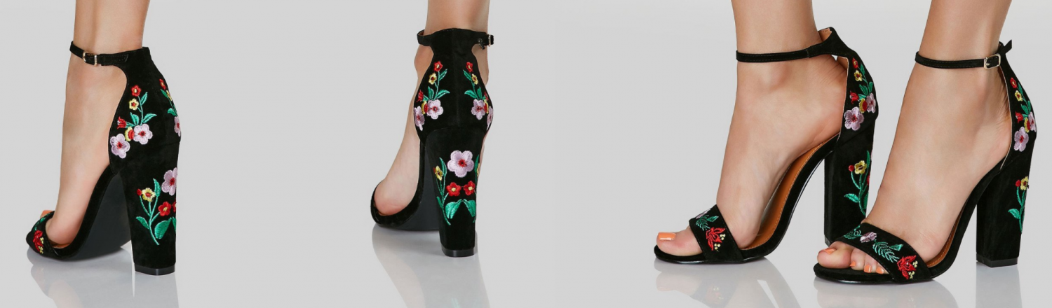 Black embroidered heels