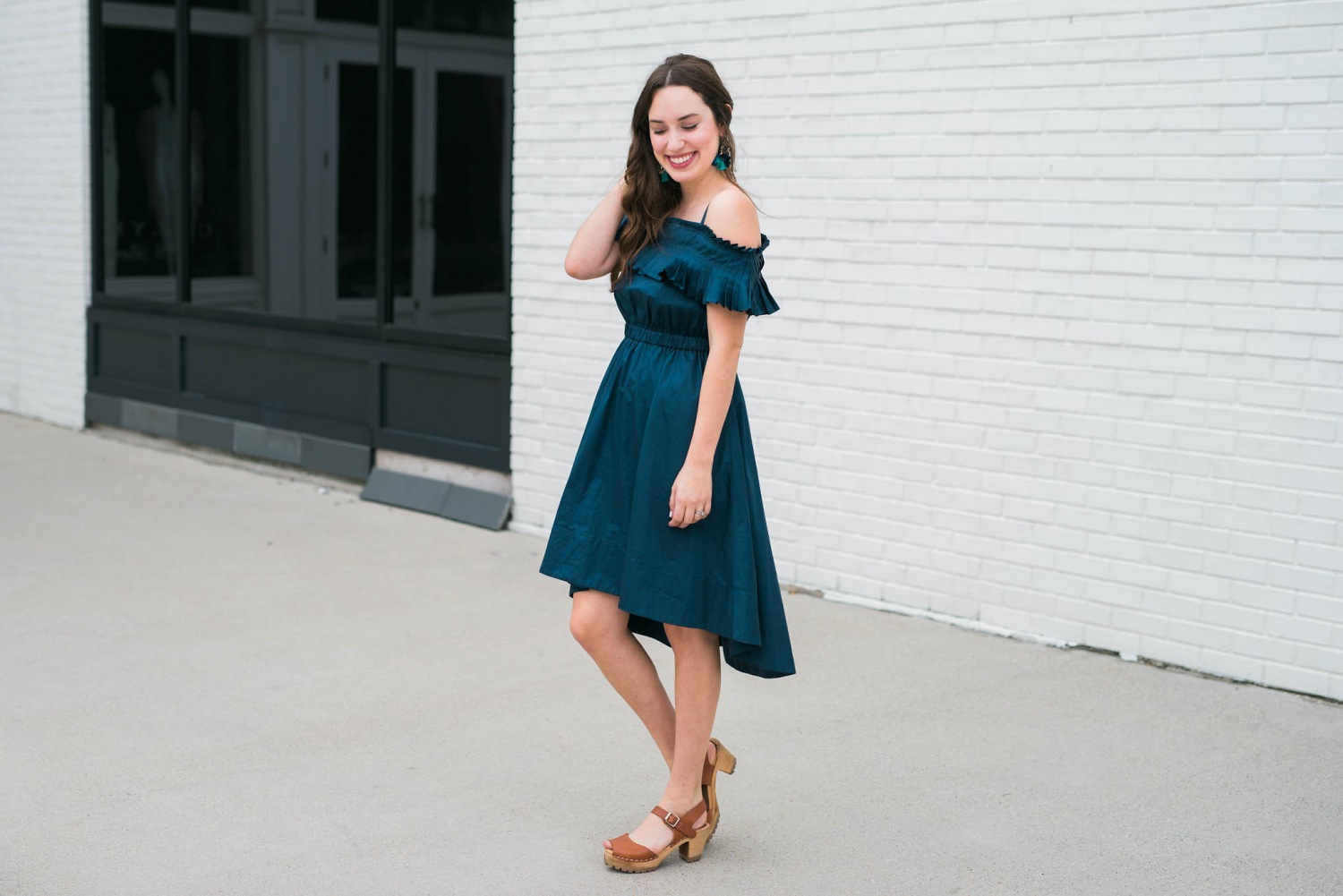 Tibi navy blue off the shoulder dress, navy off the shoulder dress