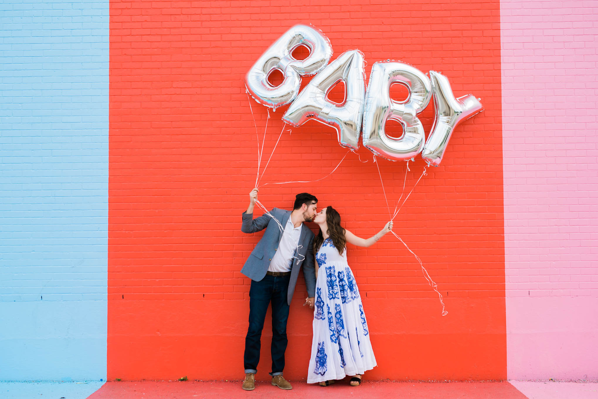 baby reveal balloons, silver baby balloons, sugar and cloth color wall, baby reveal ideas,  | Pregnancy Announcement featured by top Houston life and style blog, Lone Star Looking Glass