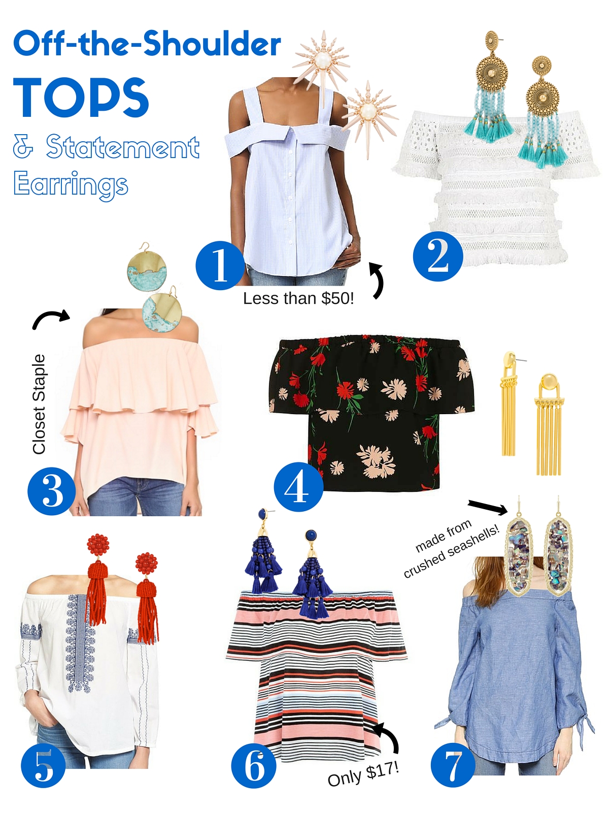 Off the shoulder tops and statement earrings outfiti ideas, summer outfit inspiration, bauble bar statement earrings, how to style statement earrings, how to style off the shoulder tops  | The Best Off-the-Shoulder Tops & Statement Earrings for Summer featured by top Houston fashion blog, Lone Star Looking Glass