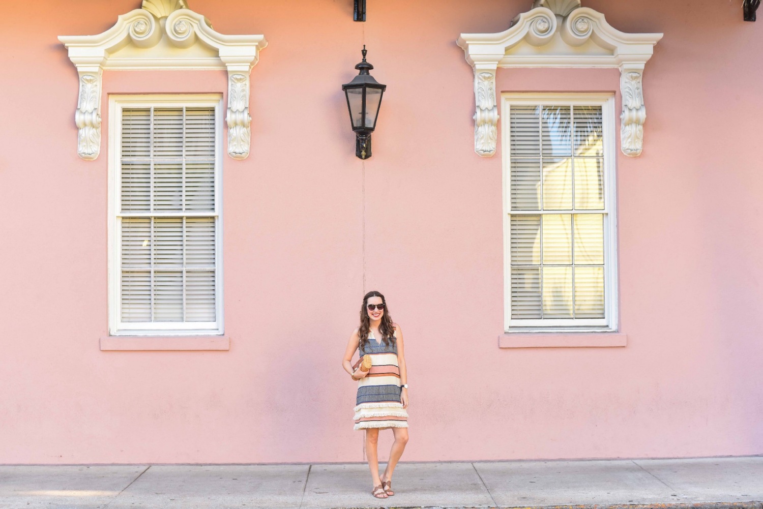 Styling an Anthropologie Striped Fringe Tunic Dress at The Mills House in Charleston.