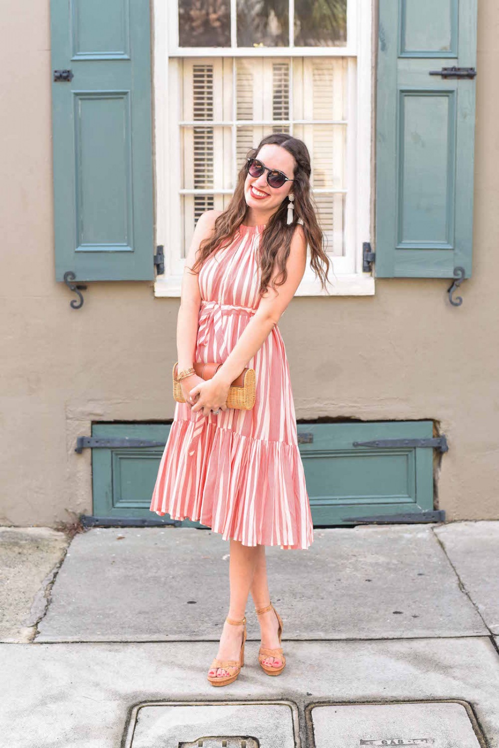 Party dress inspiration in an Anthropologie red and white striped halter dress