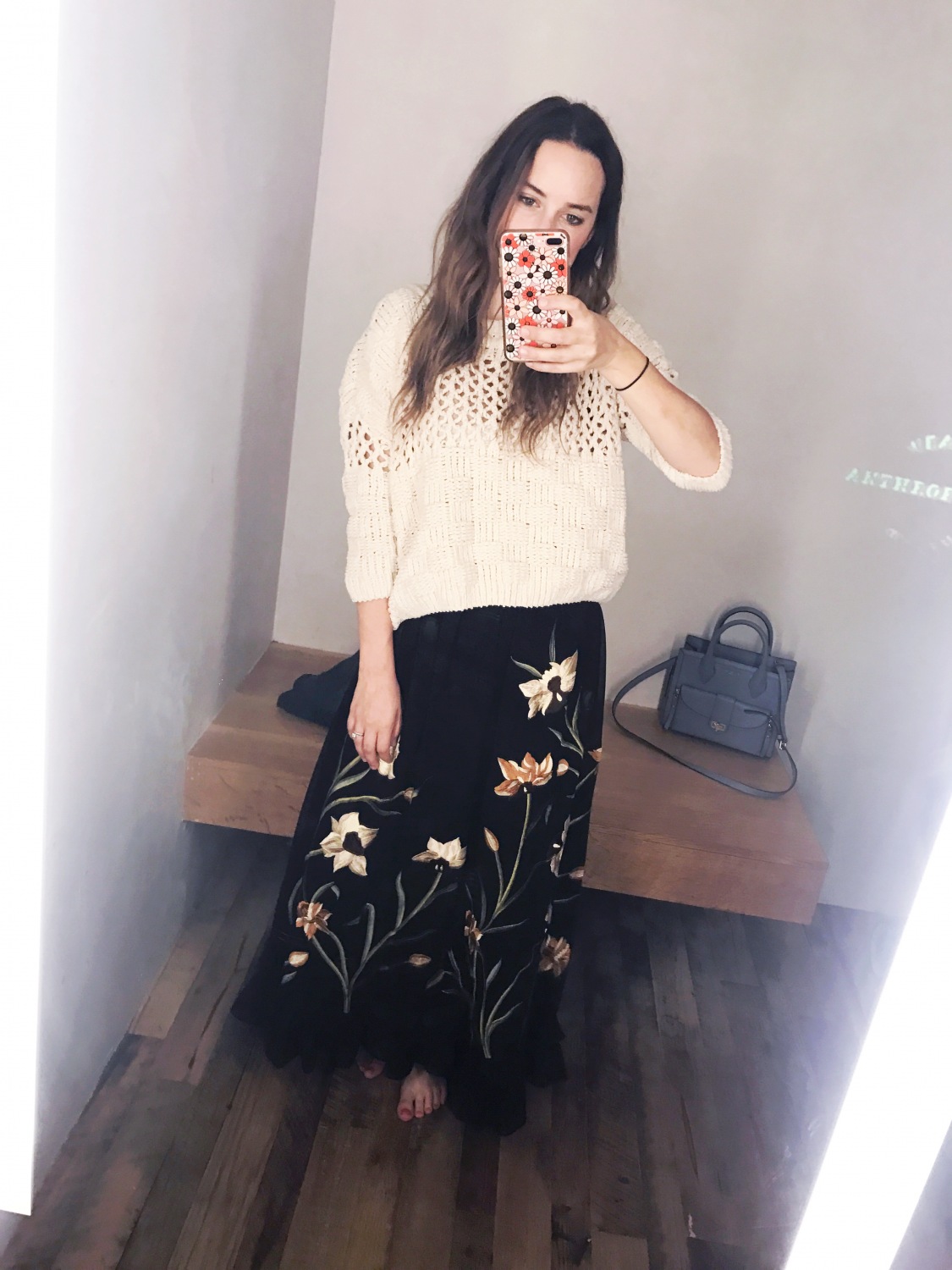 Anthropologie black embroidered maxi skirt.