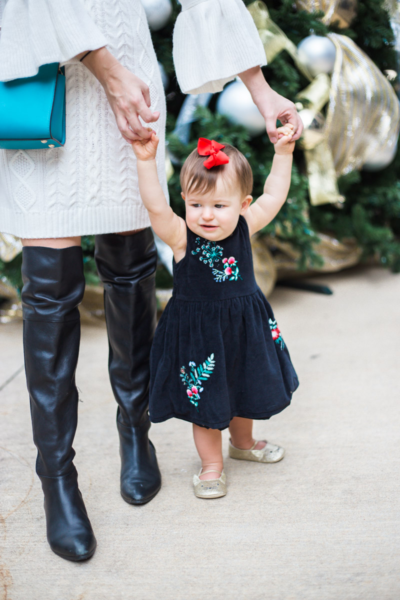 Baby Girl Holiday Dresses, Carter's Black Floral Embroidered Dress with Baby Gold Cat Mary Janes - New Family Holiday Traditions with Our Newest Addition featured by top Houston lifestyle blog, Lone Star Looking glass