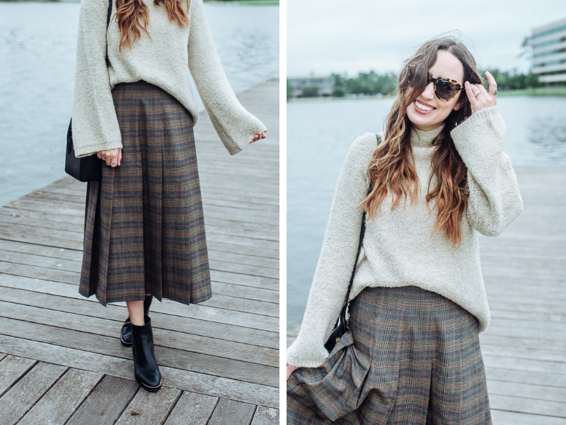 Houston blogger styles a plaid lafayette148 skirt two different ways for fall. 