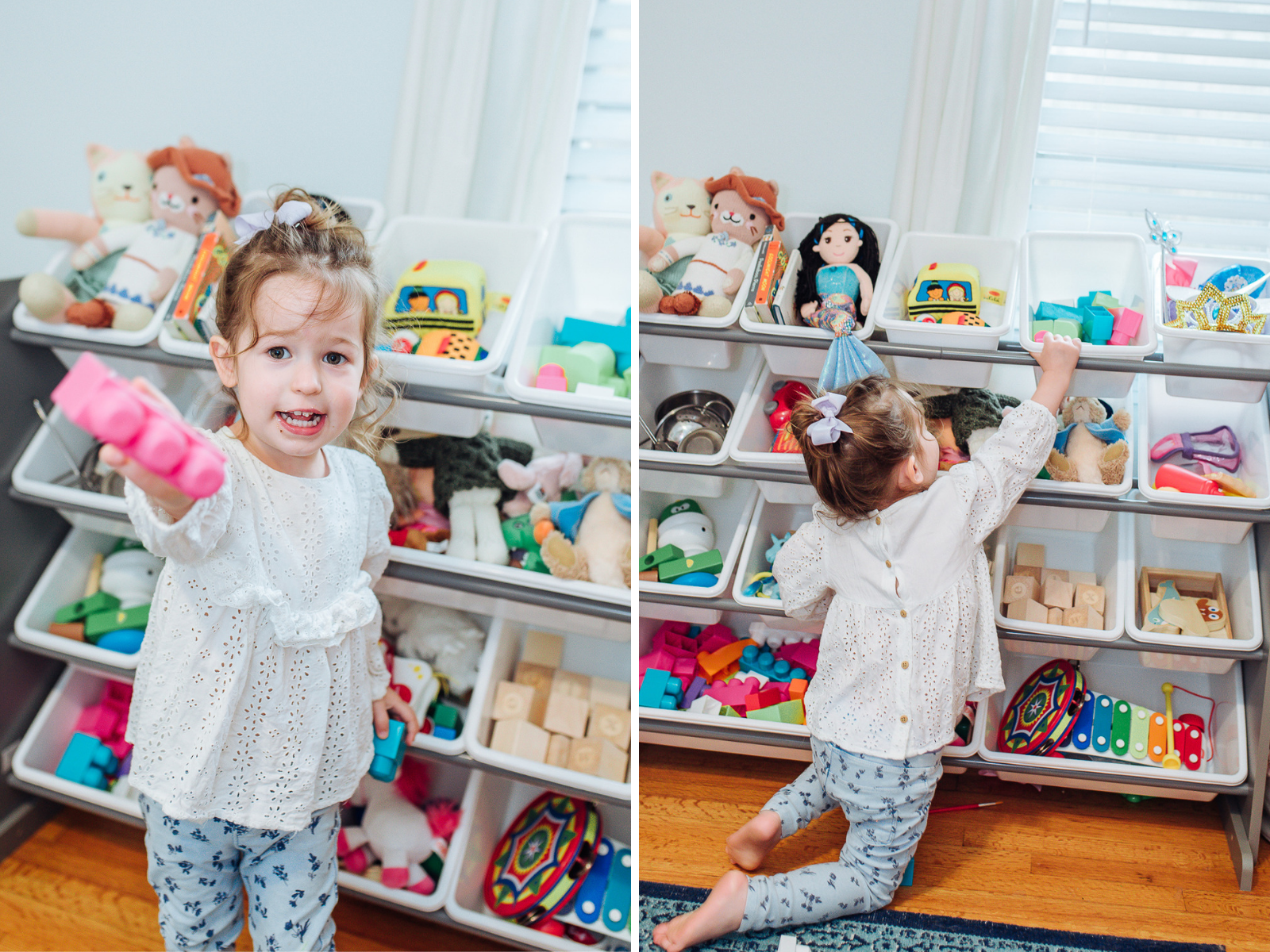 Essential Green Spring Cleaning Tips featured by top US lifestyle blog, Lone Star Looking Glass: image of a woman cleaning a toddler playing with her toys