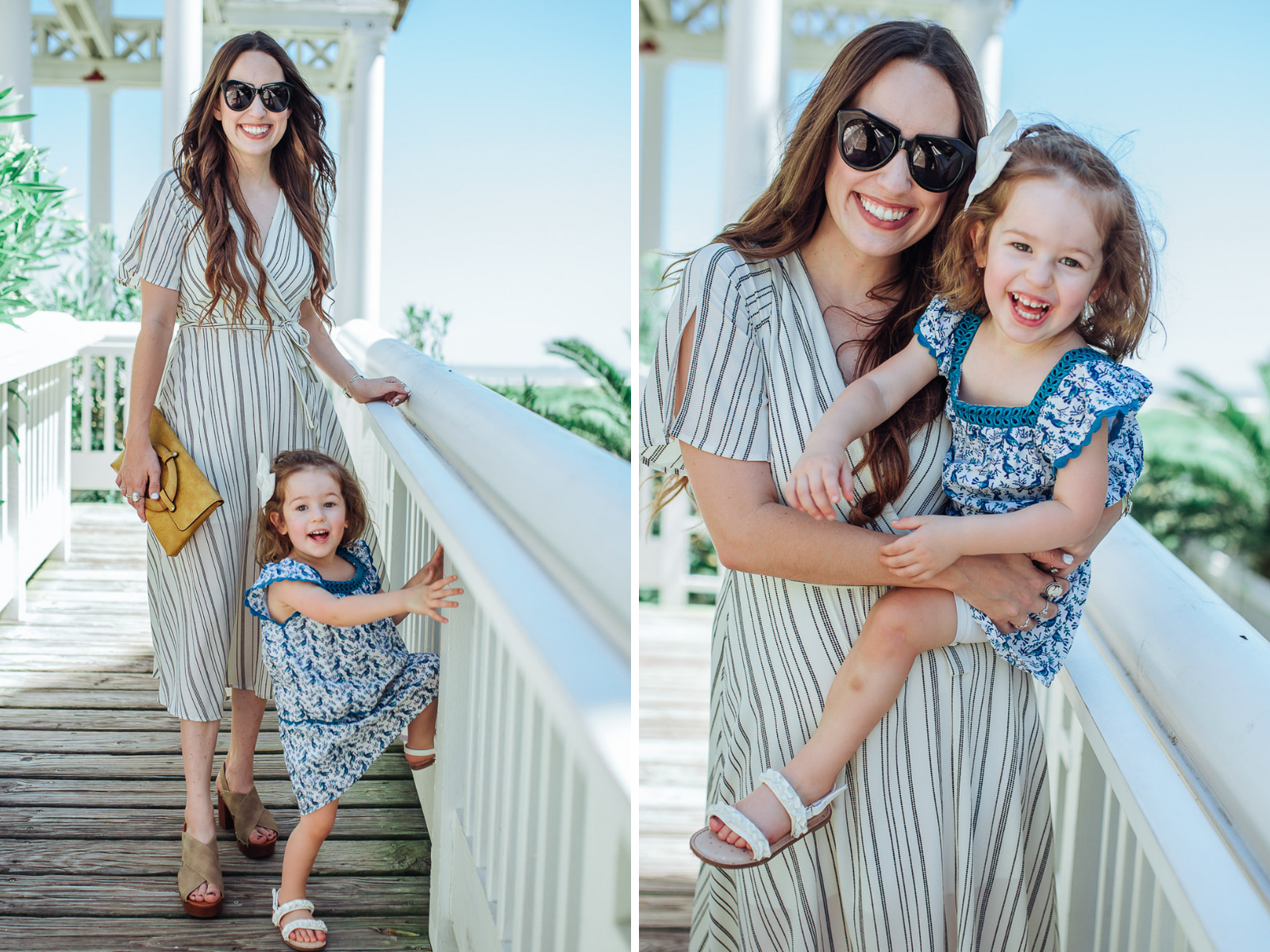 Francesca’s Sundress Outfits to wear for Mothers Day, featured by top US fashion blog, Lone Star Looking Glass: image of a woman wearing a Francesca’s striped midi dress, blocked heels and a yellow folder clutch