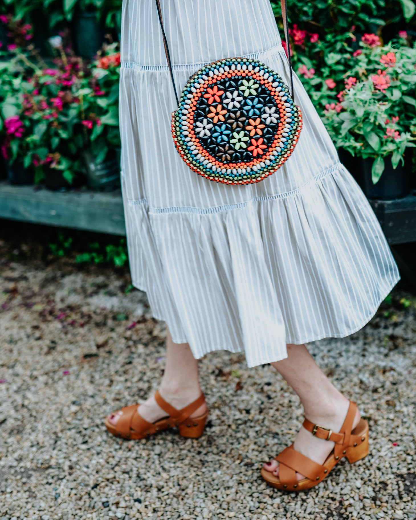 Last minute Mothers Day gifts featured by top US life and style blog, Lone Star Looking Glass: image of a Patricia Nash beaded crossbody bag and clogged heels