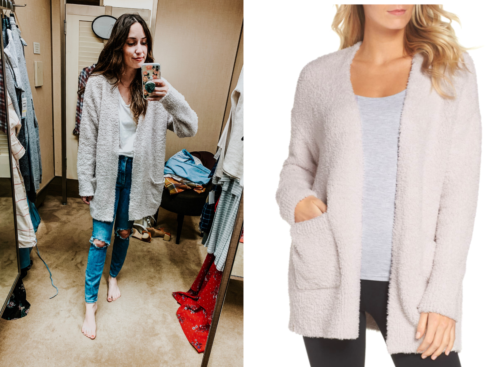My Take on Shopping the Nordstrom Anniversary Sale by popular Houston fashion blog, Lone Star Looking Glass: collage image of cream Barefoot Dreams CozyChic® Cardigan. 