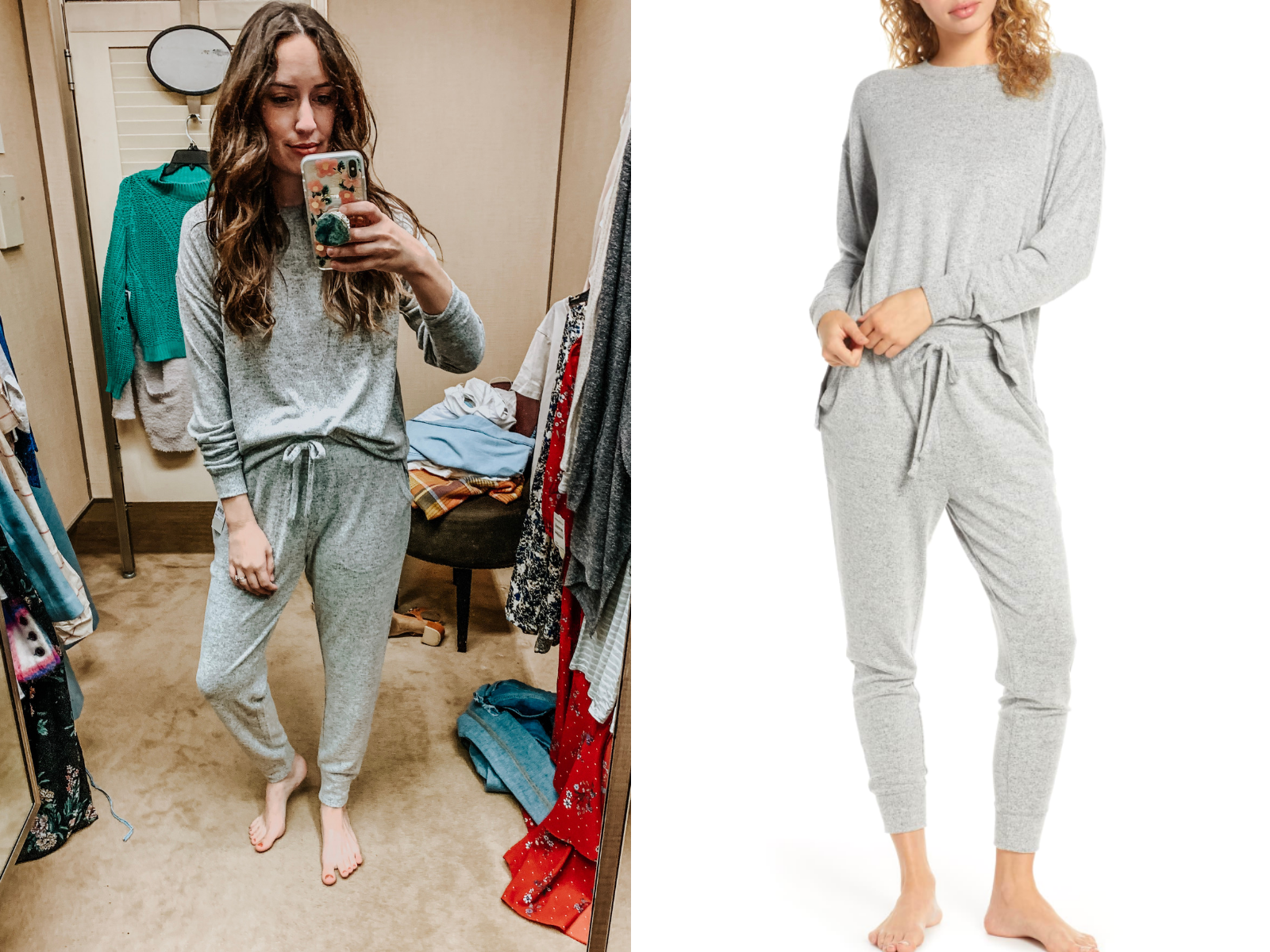 My Take on Shopping the Nordstrom Anniversary Sale by popular Houston fashion blog, Lone Star Looking Glass: collage image of a BP GREY PEARL MARL Cozy Top and Cozy Joggers. 