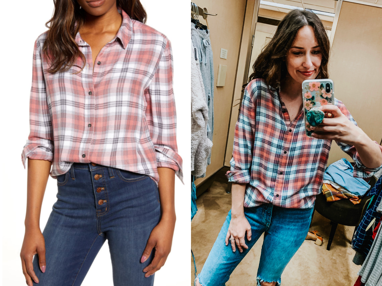 My Take on Shopping the Nordstrom Anniversary Sale by popular Houston fashion blog, Lone Star Looking Glass: collage image of a Caslon Plaid Shirt. 