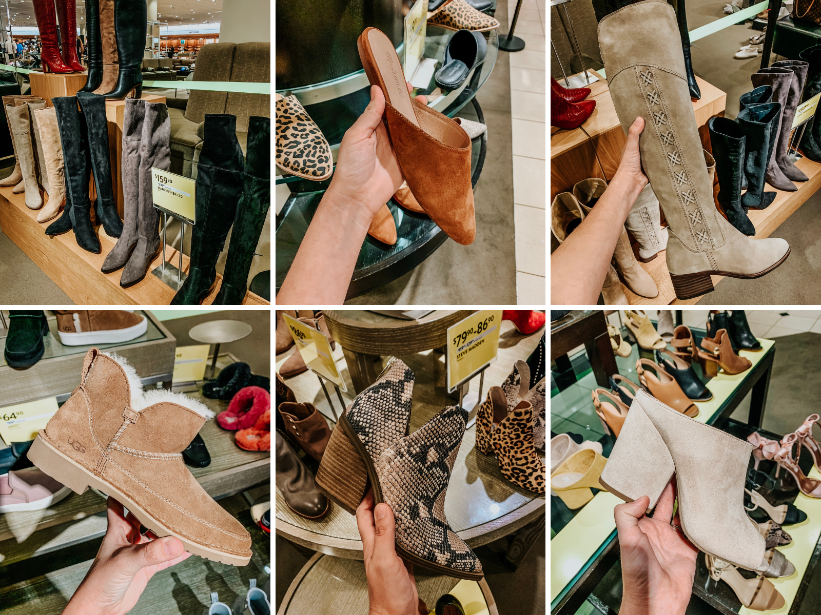 My Take on Shopping the Nordstrom Anniversary Sale by popular Houston fashion blog, Lone Star Looking Glass: collage image of BP Gretta Sandal, UGG Melrose Genuine Shearling Bootie, Vince Camuto Kreesell Knee High Boot, Blondo Eliza Waterproof Bootie, and Madewell Remi Mule.