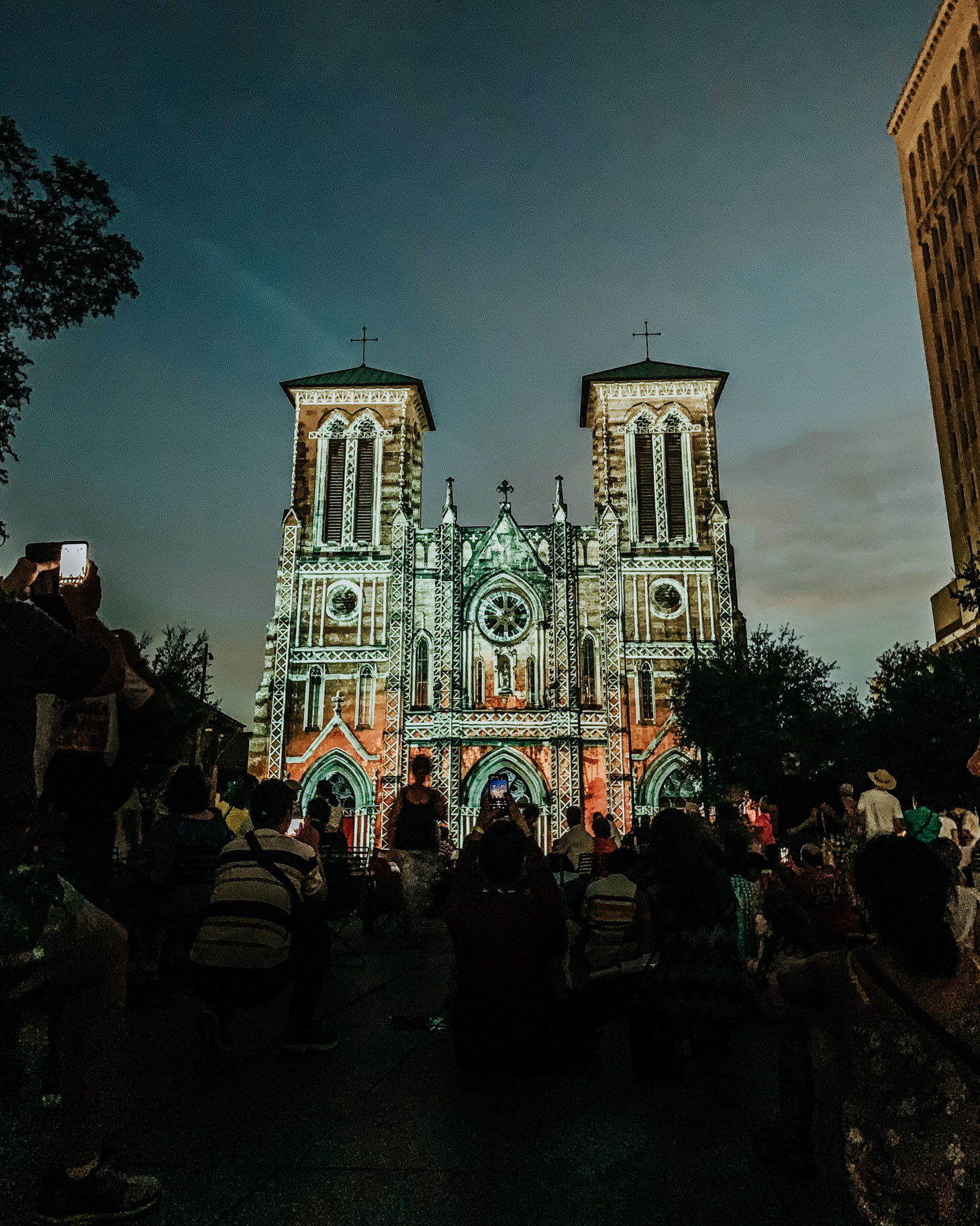 Top 10 Kid Friendly Activities in San Antonio by popular Texas travel blog, Lone Star Looking Glass: image of the Saga light show at the San Fernando Cathedral.
