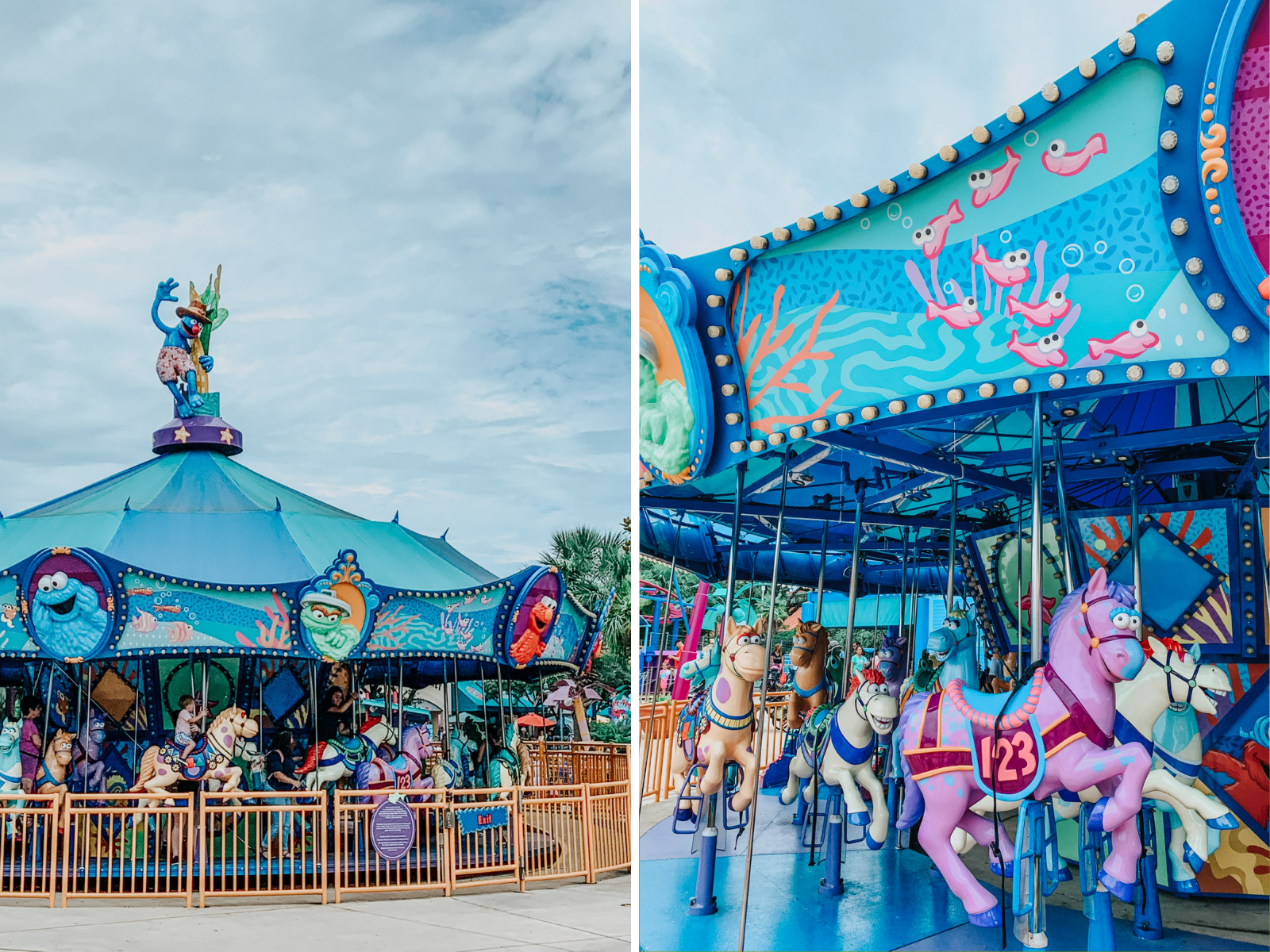 Top 10 Kid Friendly Activities in San Antonio by popular Texas travel blog, Lone Star Looking Glass: image of a carousel at Sea World San Antonio.